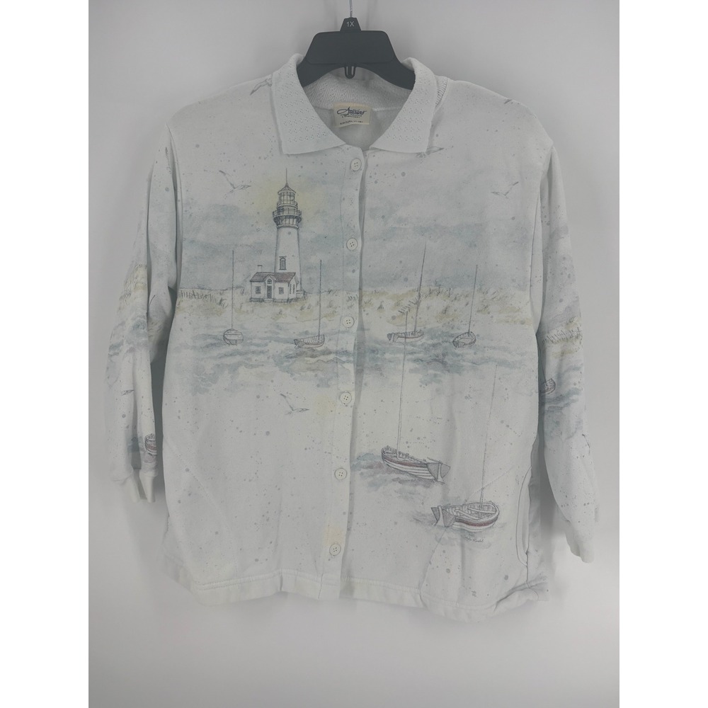 Artisans Novelty Lighthouse Button Up Shirt‎ Coastalcore Cottagecore Aesthetic